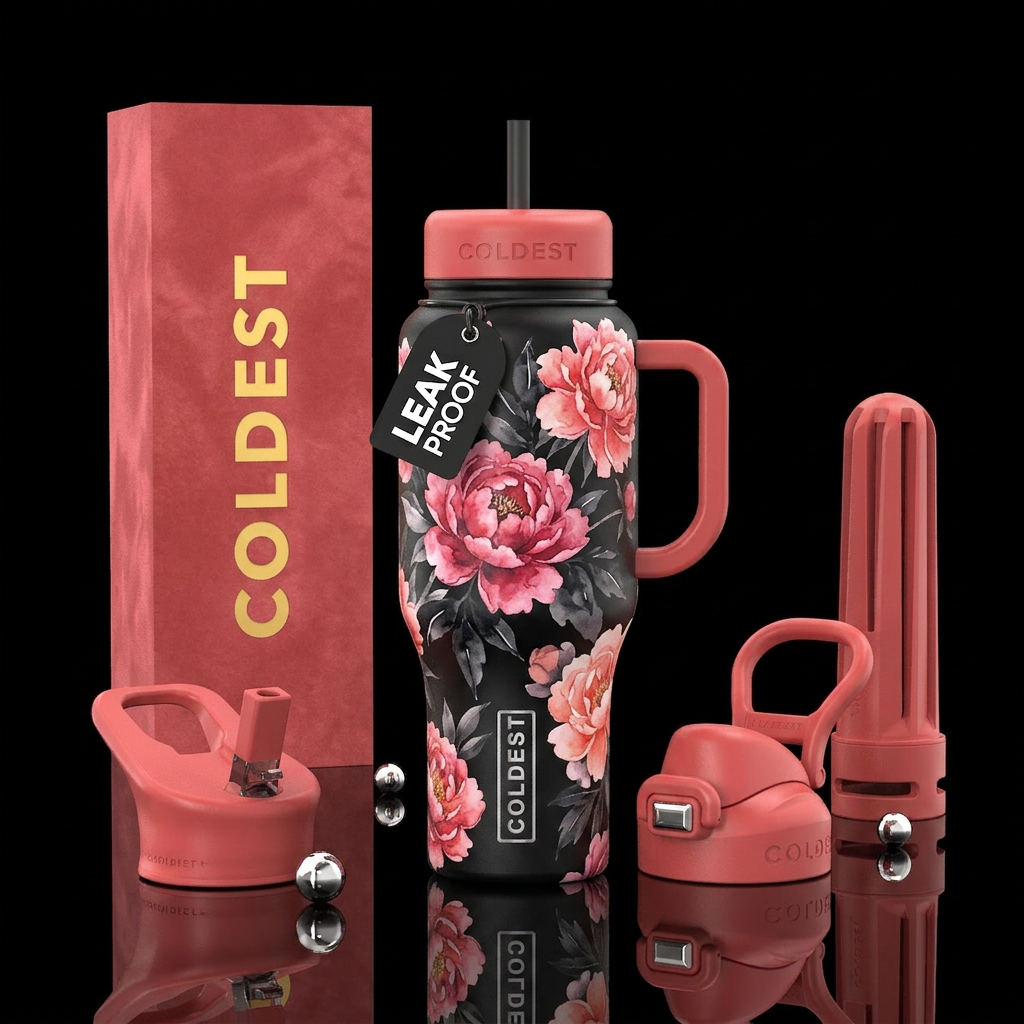 watercolor peonies ink water bottle design
