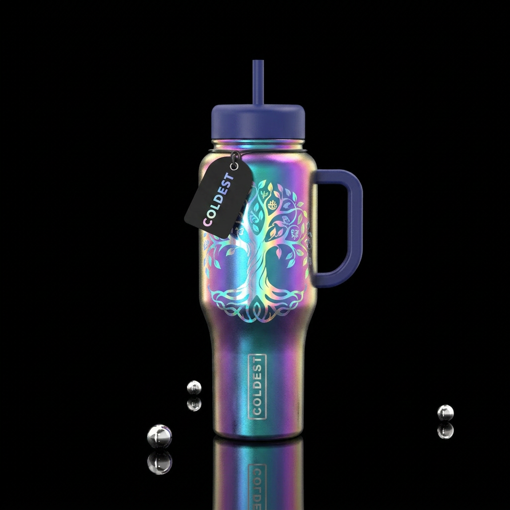 Holographic tree of life bright water bottle design
