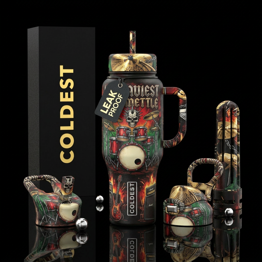 Drumming heavy metal water bottle design