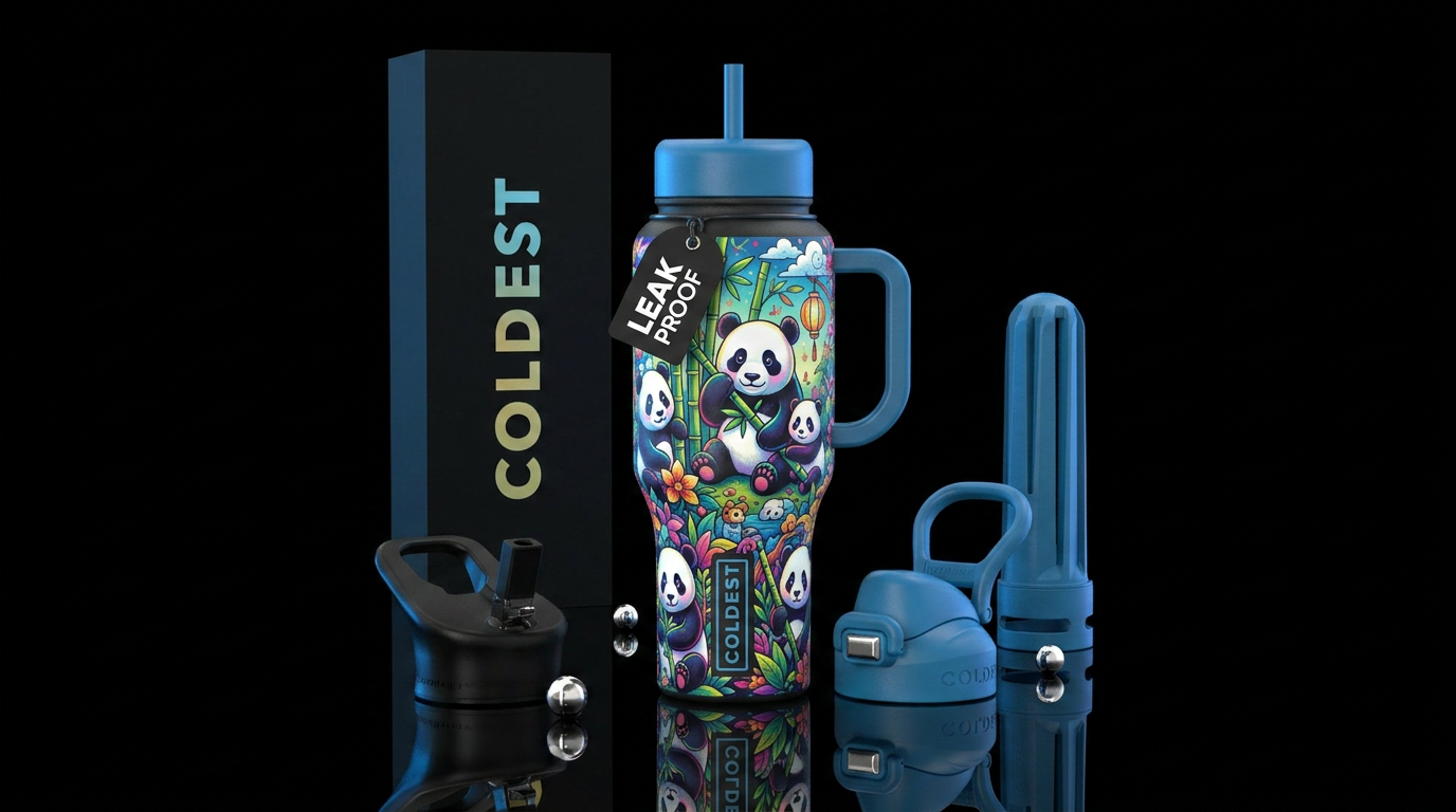 Cute colorful pandas water bottle design