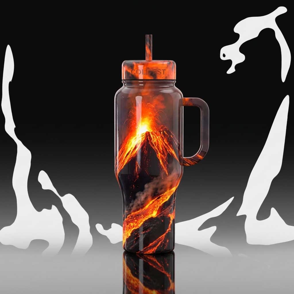 Volcano lava eruption water bottle design