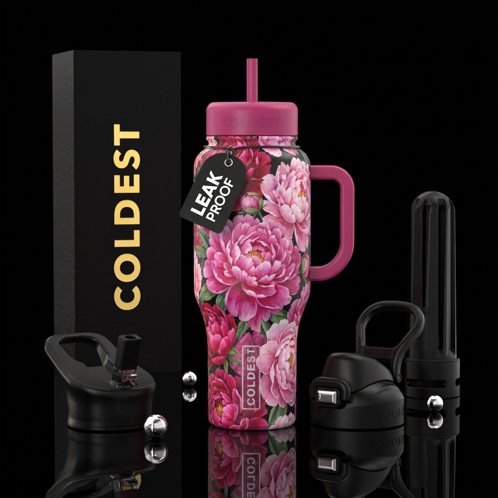 Peonies water bottle design