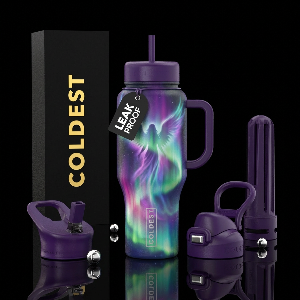 northern lights,  angel, Purple water bottle design