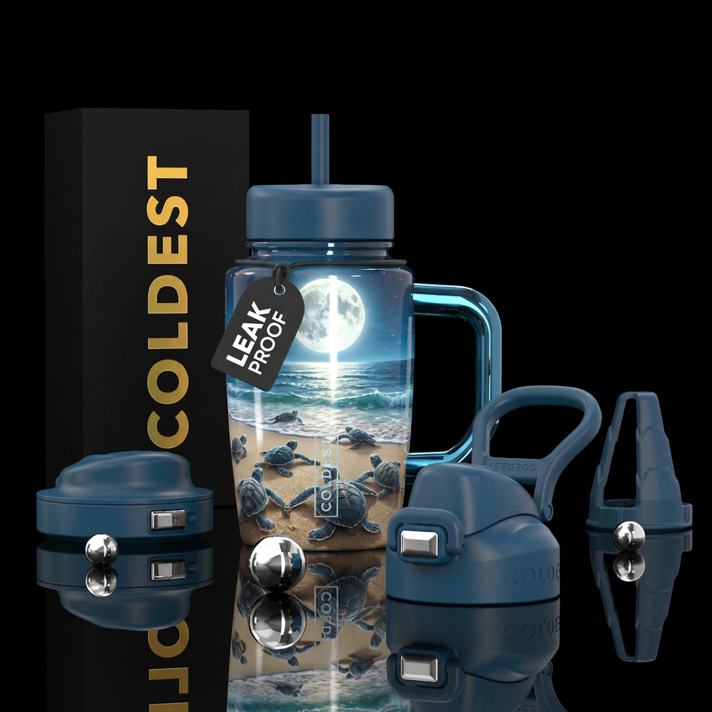3D, finely detailed realistic sea turtle babies he... water bottle design