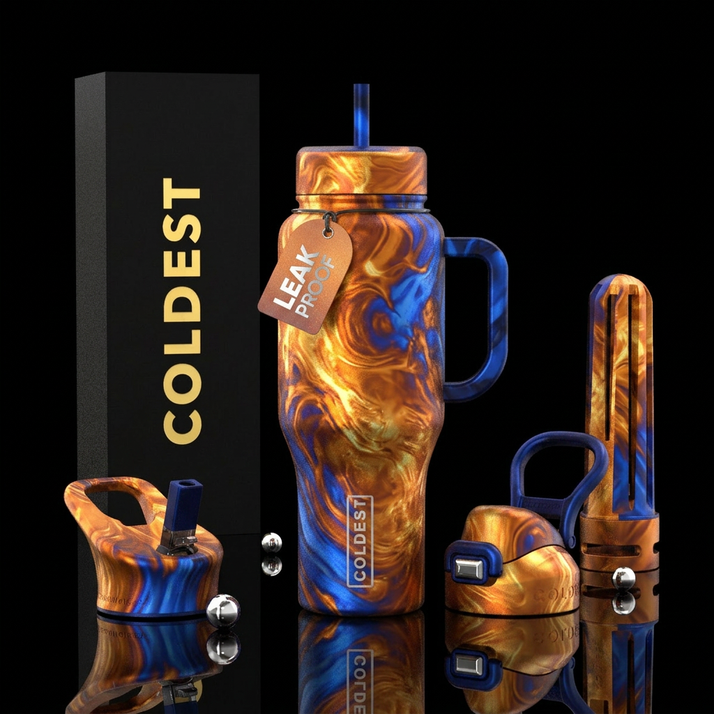 Abstract molten summer concept with sun flares, sh... water bottle design
