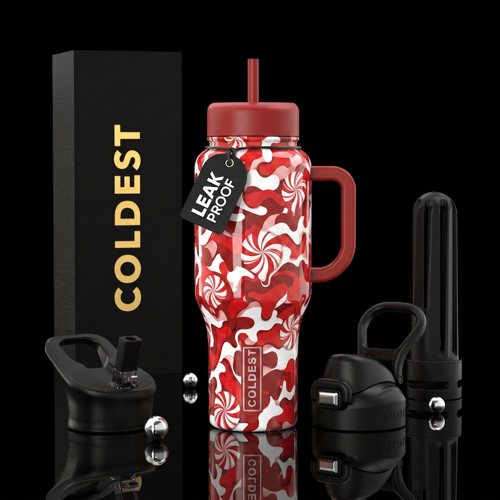 Melted christmas peppermint camouflage wrapped sea... water bottle design