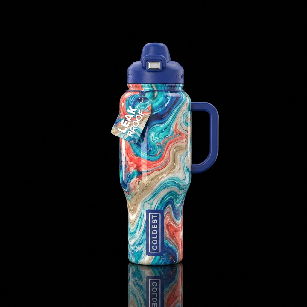 Salt Life, in the style of swirling marble colors,... water bottle design