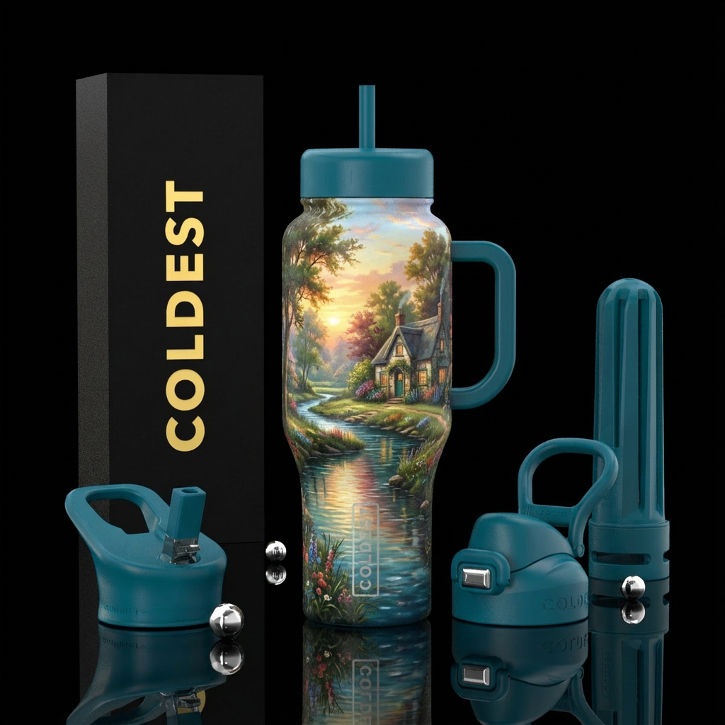 Cottage on the creek water bottle design