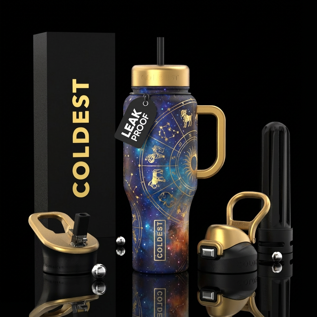 Zodiac signs gold water bottle design