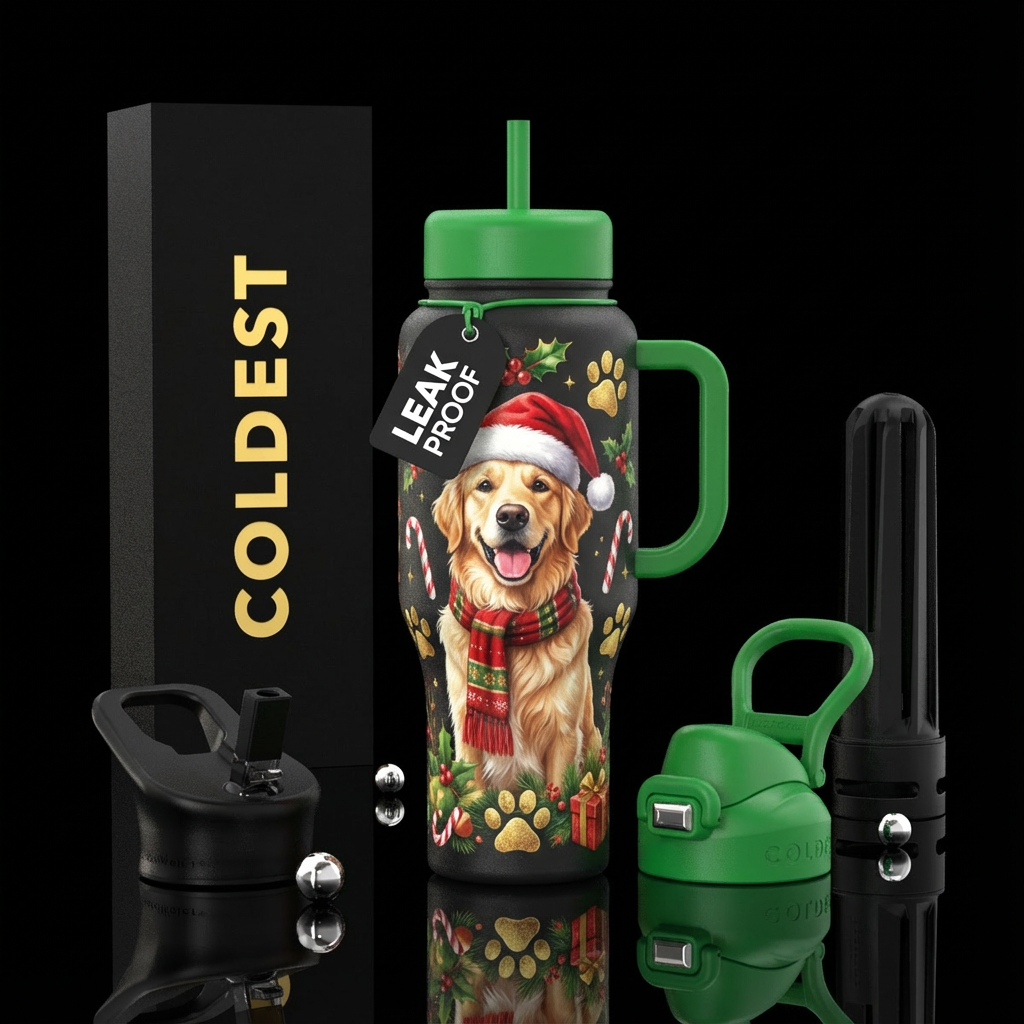 Santa paws water bottle design