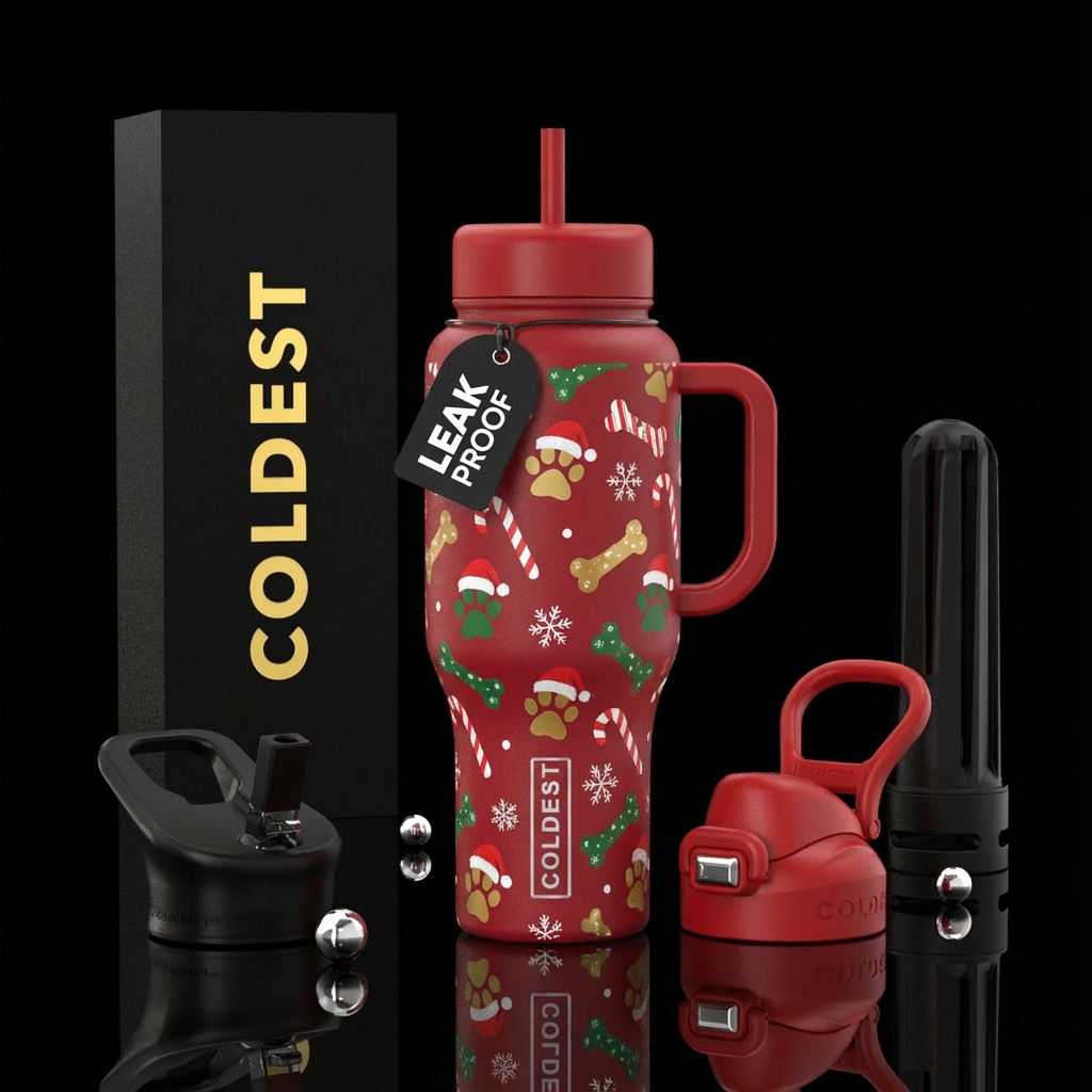 Santa paws water bottle design