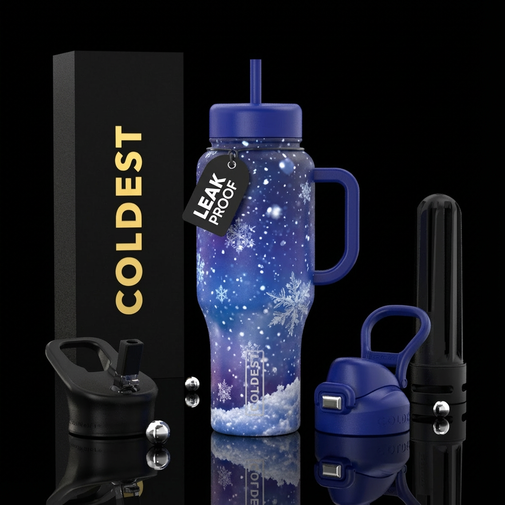 Snow falling water bottle design