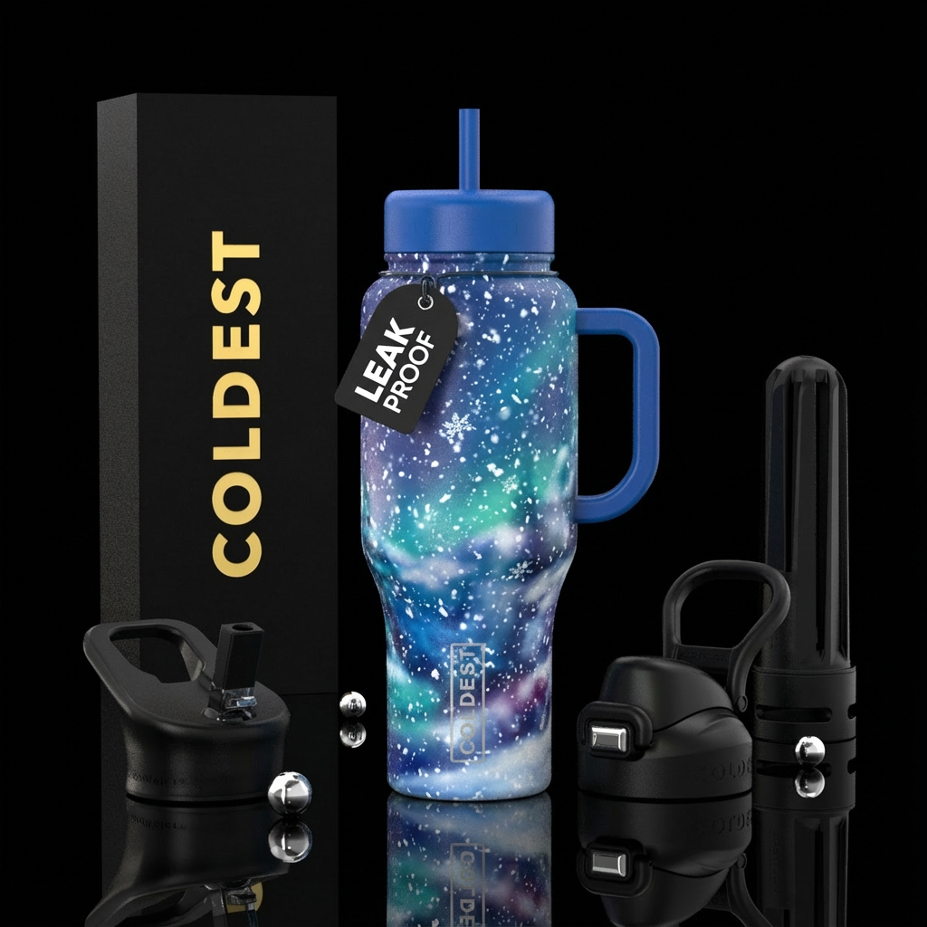 Snow falling water bottle design
