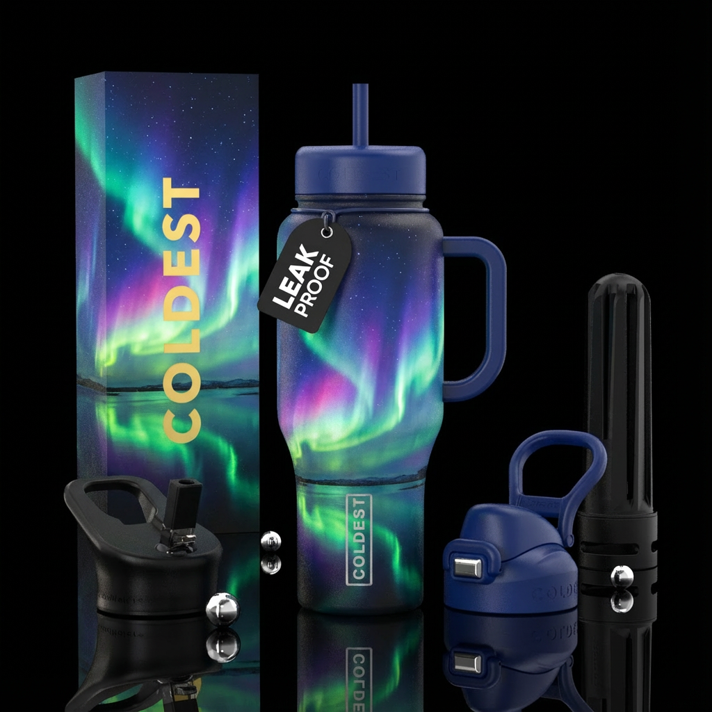 Northern lights water bottle design