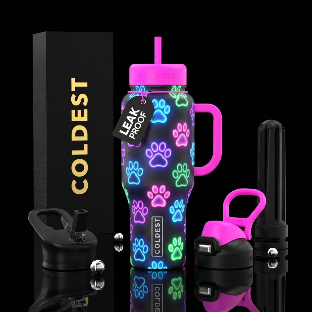Glowing Kitty paws water bottle design