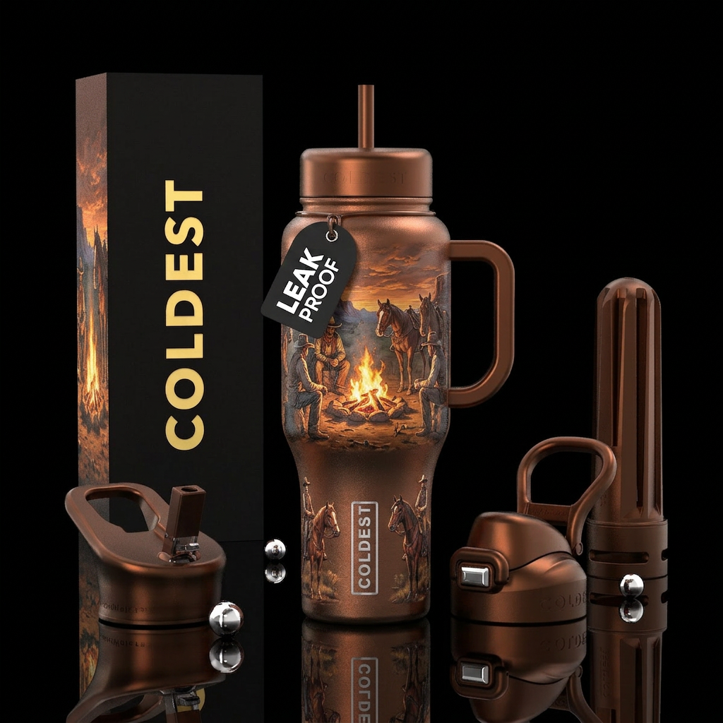 Wildwest cowboys and campfire water bottle design