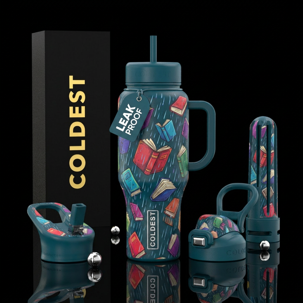 It’s Raing books outside water bottle design