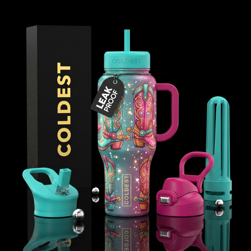 Glowie sparkly cowboy boots water bottle design