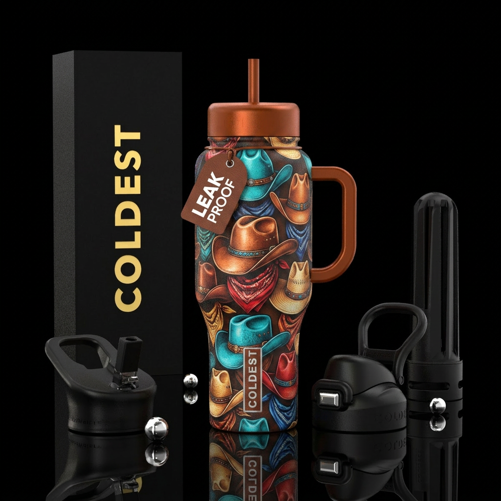 cowgirl, and cowboy hats water bottle design