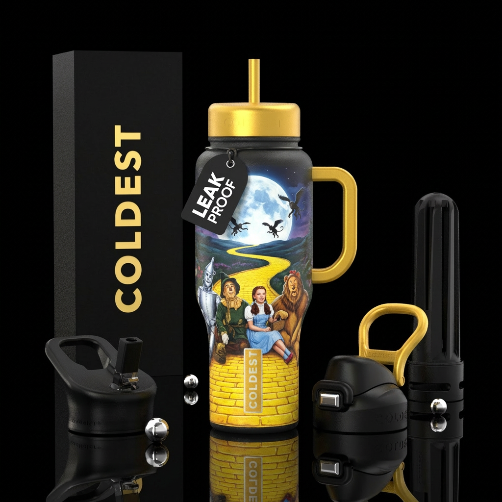 Yellow brick road, Dorothy, scarecrow, tin man, co... water bottle design
