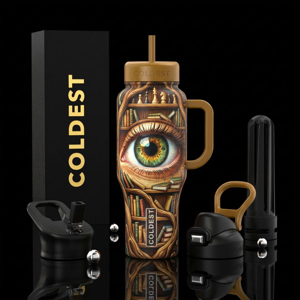 Very Large Eye- Green, Golden, Brown looking throu... water bottle design