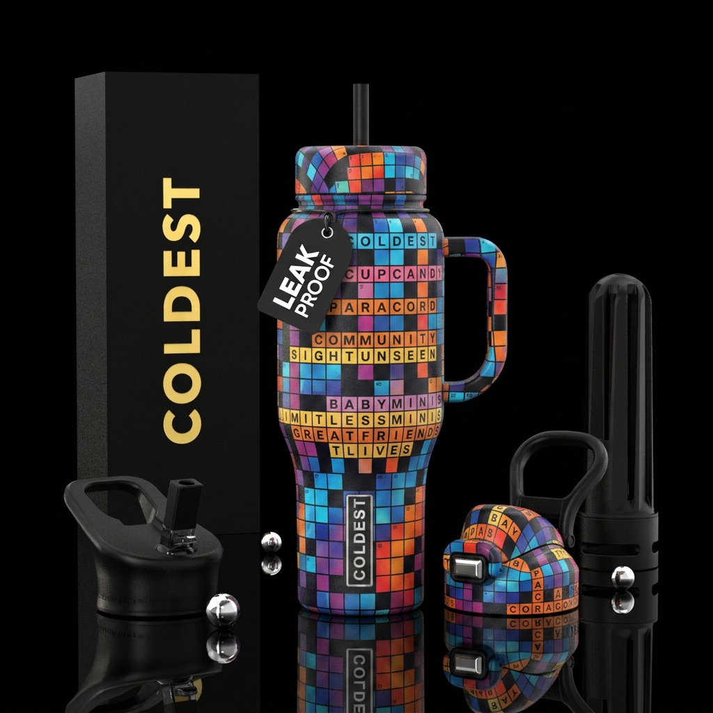 Put on bottle with no handle, Crossword puzzle wit... water bottle design