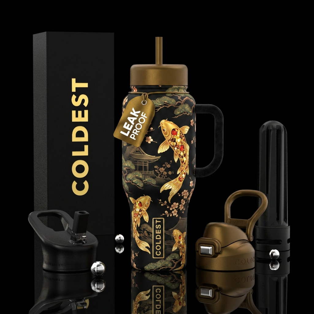 Golden koi water bottle design