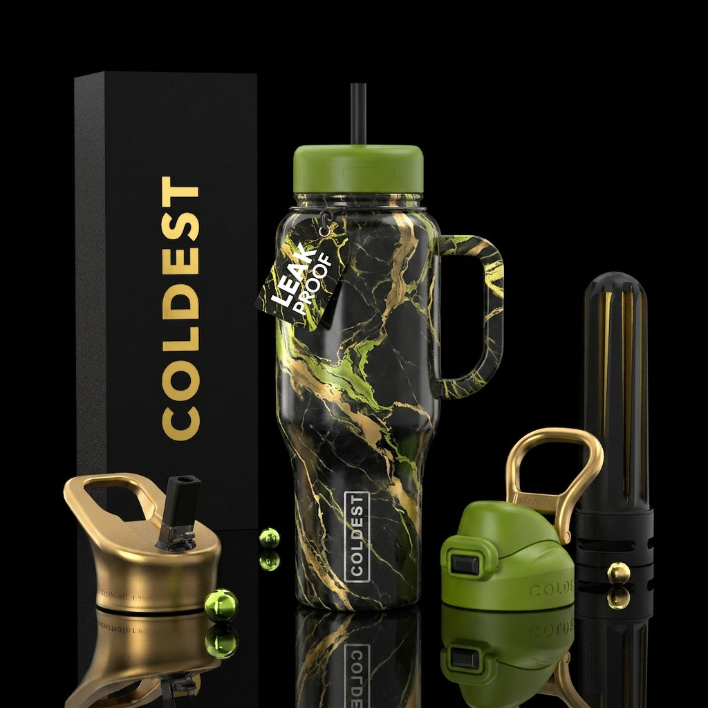 Green marble water bottle design