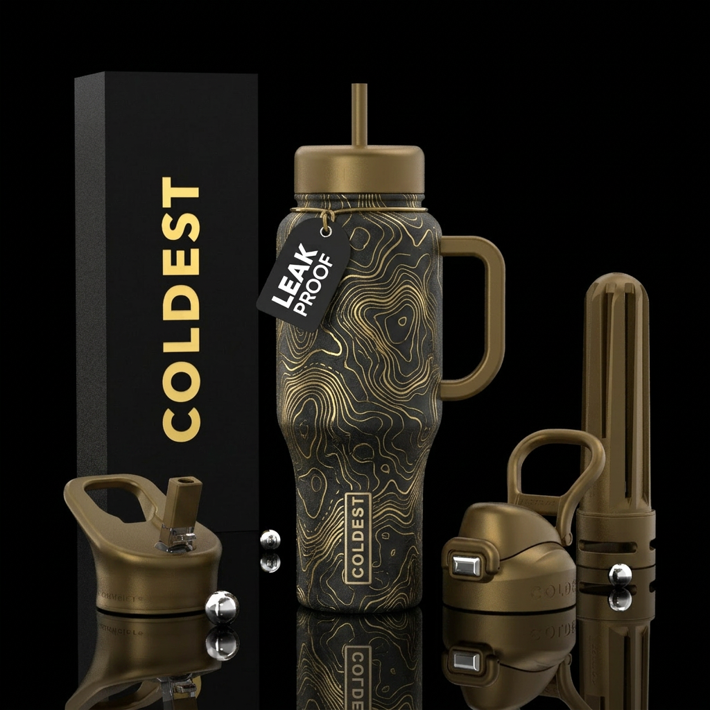 Topical gold water bottle design