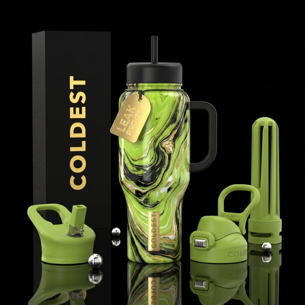 Green marble water bottle design
