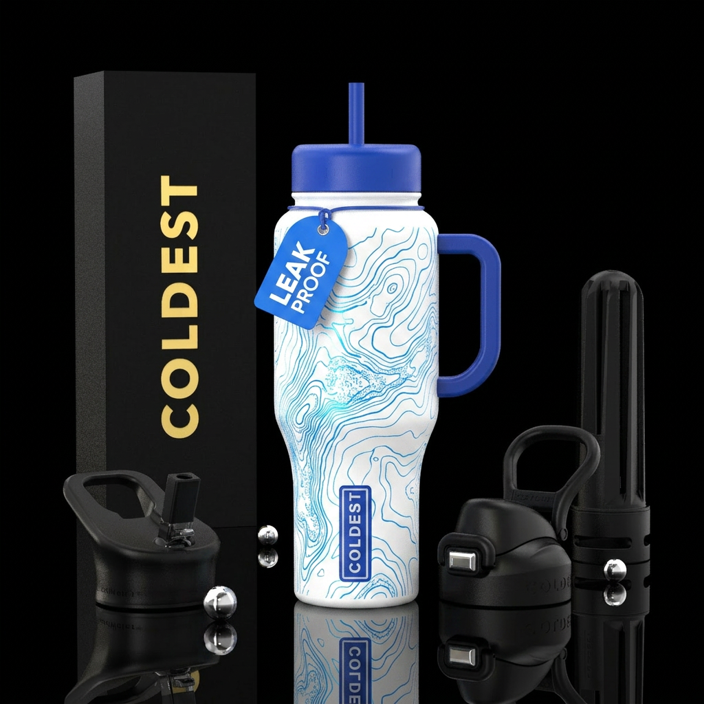 Topical blue water bottle design