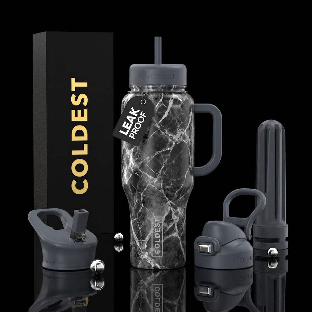 Black marble water bottle design