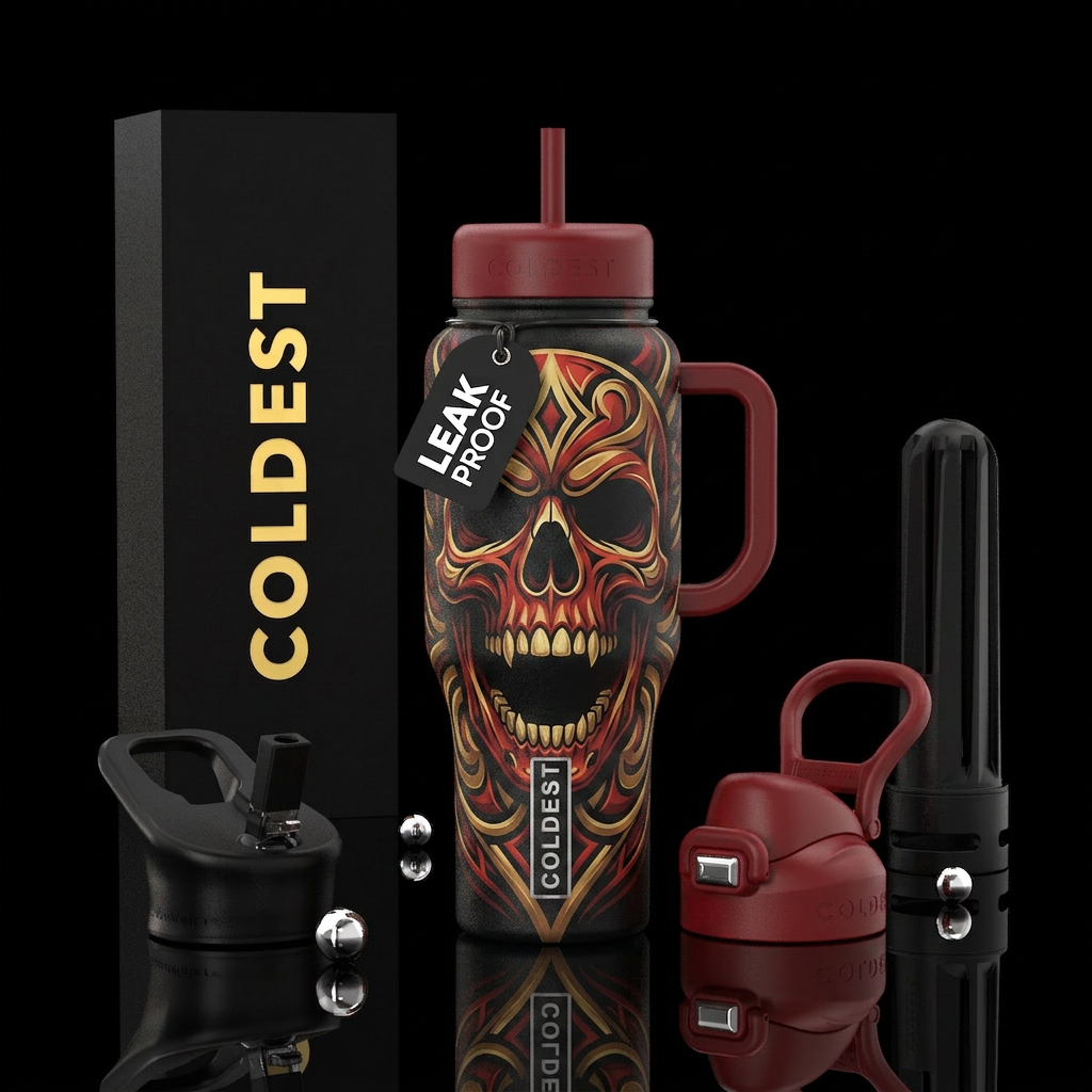 Tribal skull water bottle design