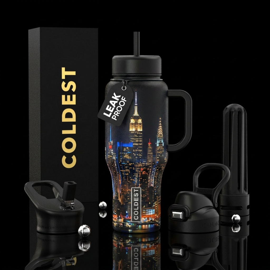 City lights water bottle design