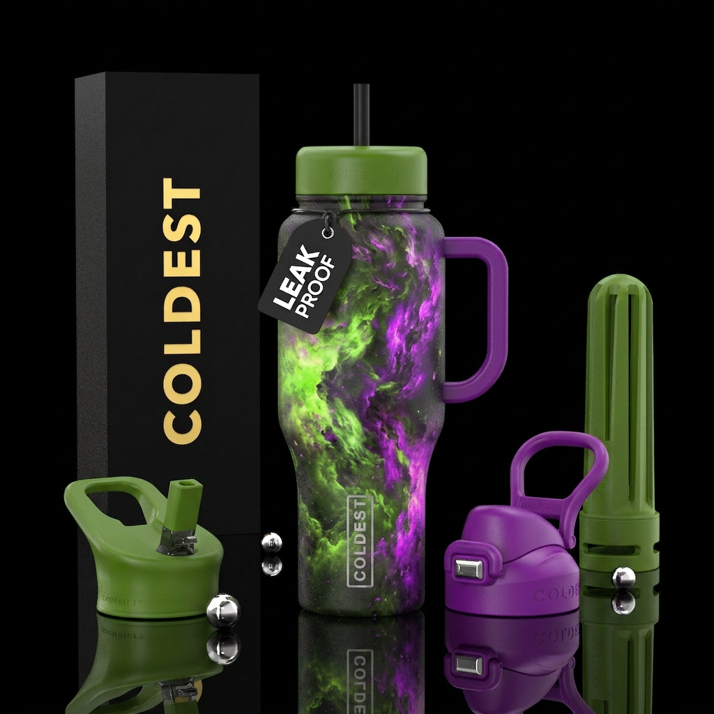 Green nebula water bottle design