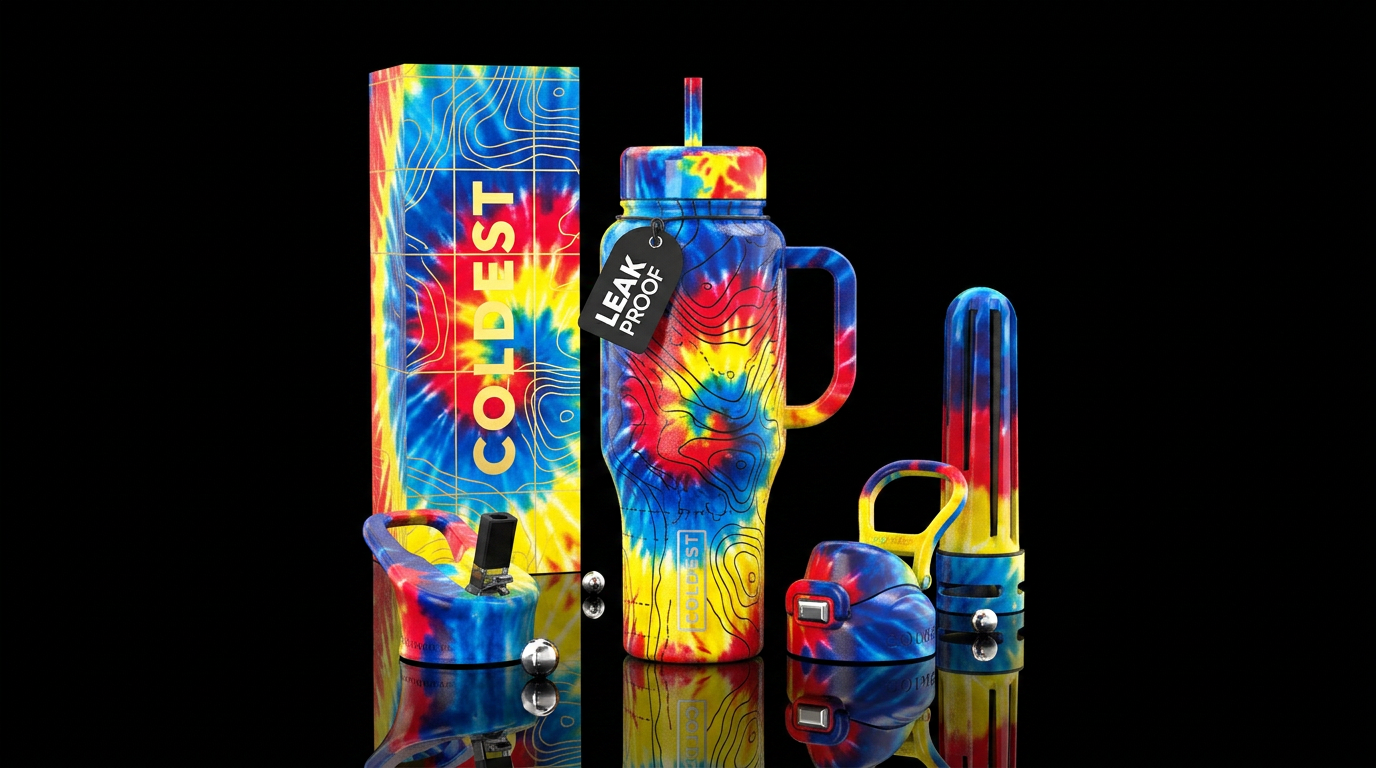 Topical tie dye water bottle design