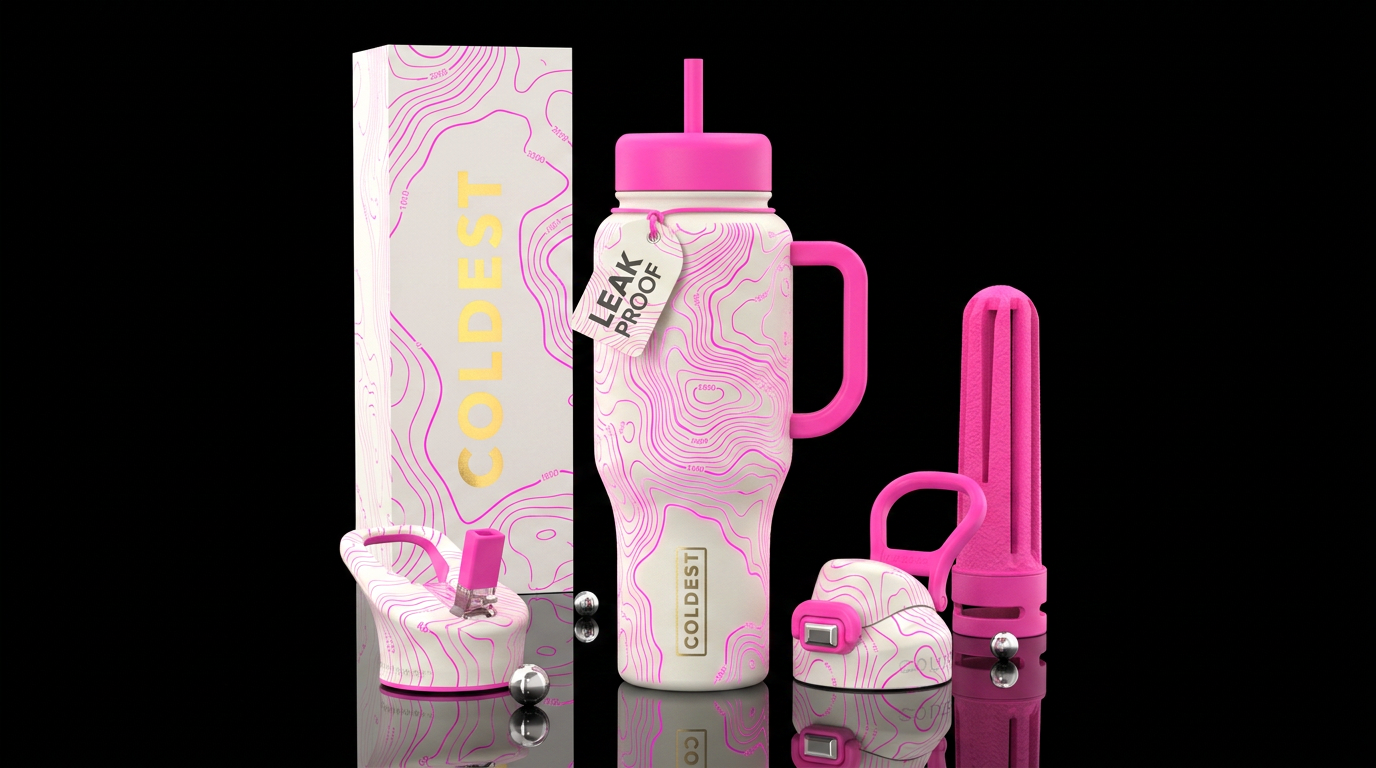 Topical pink water bottle design
