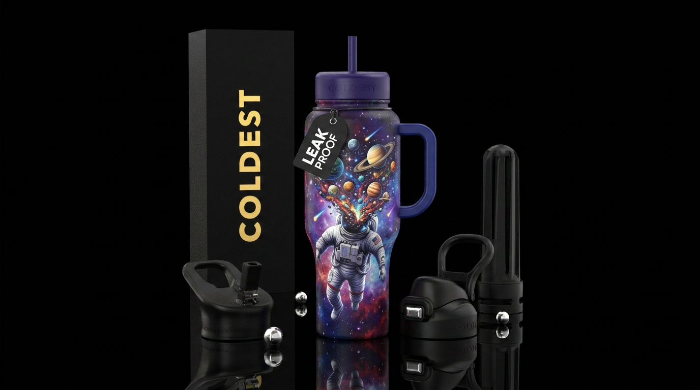 Exploding planets water bottle design