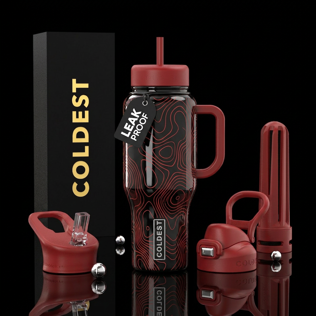 Topical red water bottle design