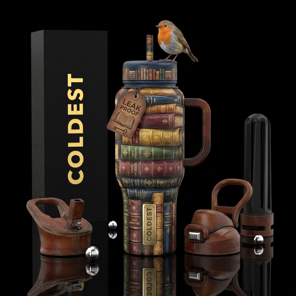 Old books water bottle design