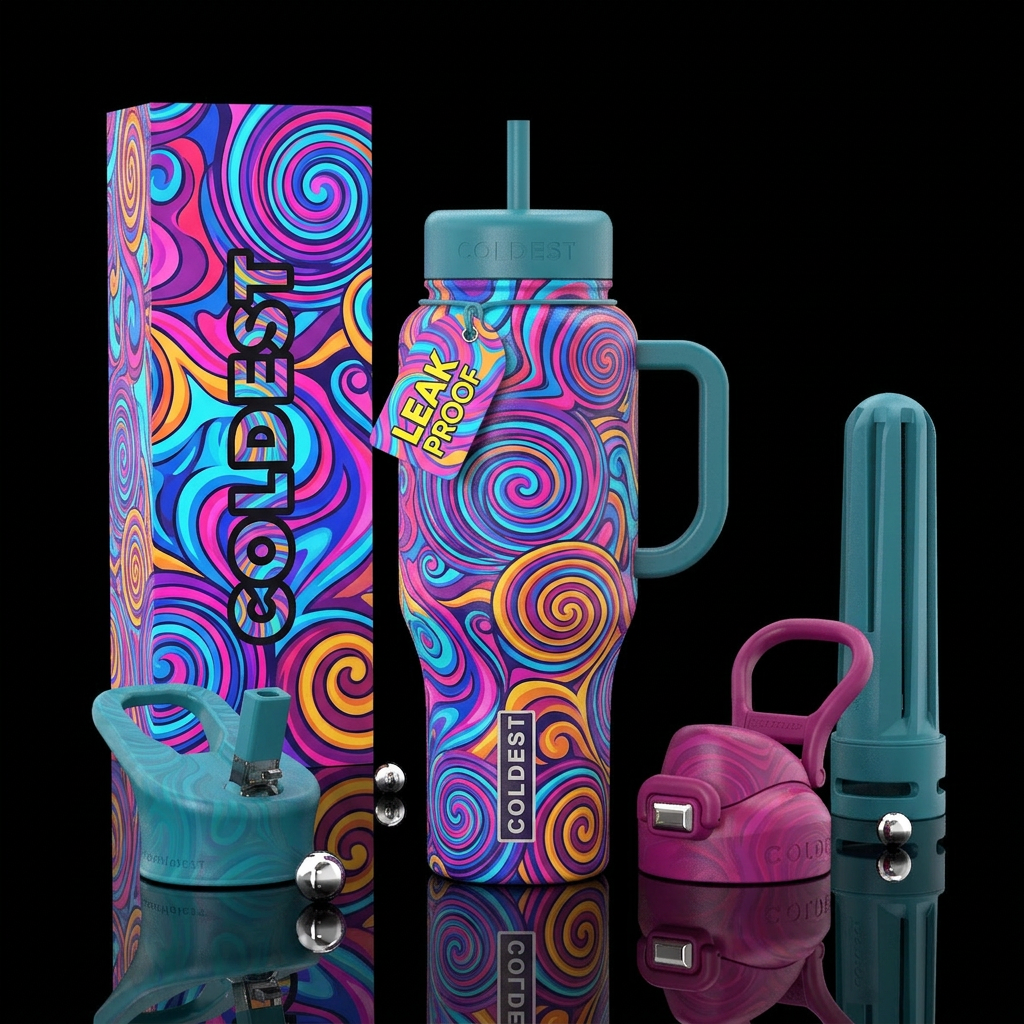 Psychedelic water bottle design