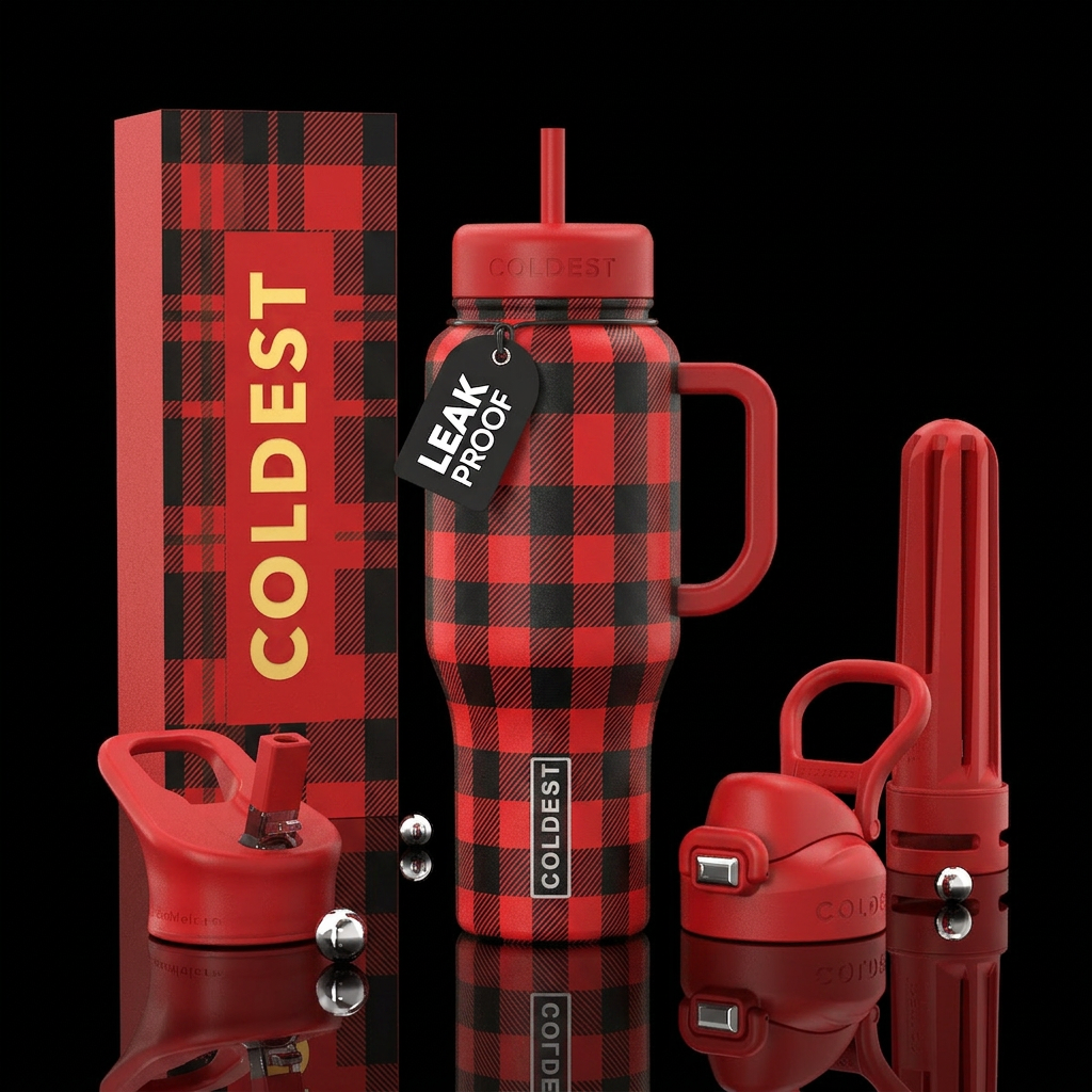 Plaid water bottle design