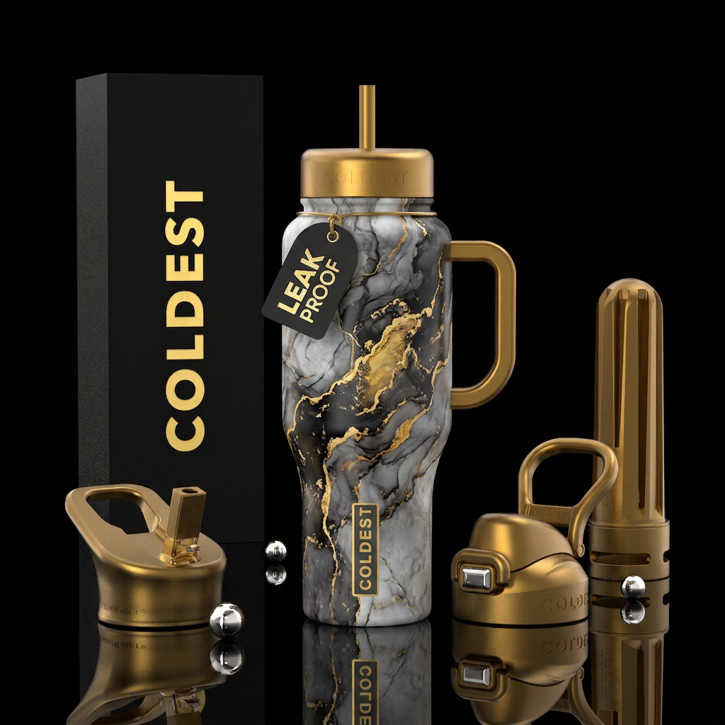 Gold marble water bottle design