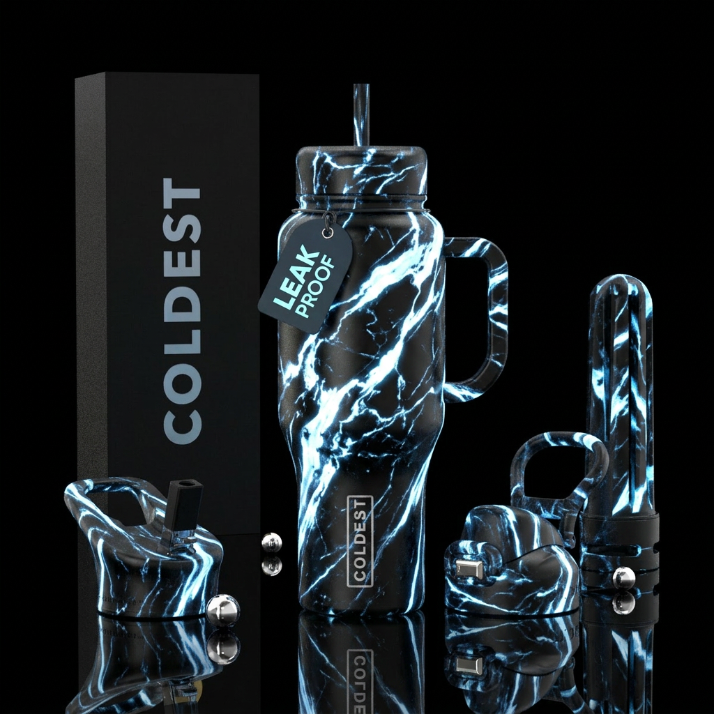 Blue marble water bottle design