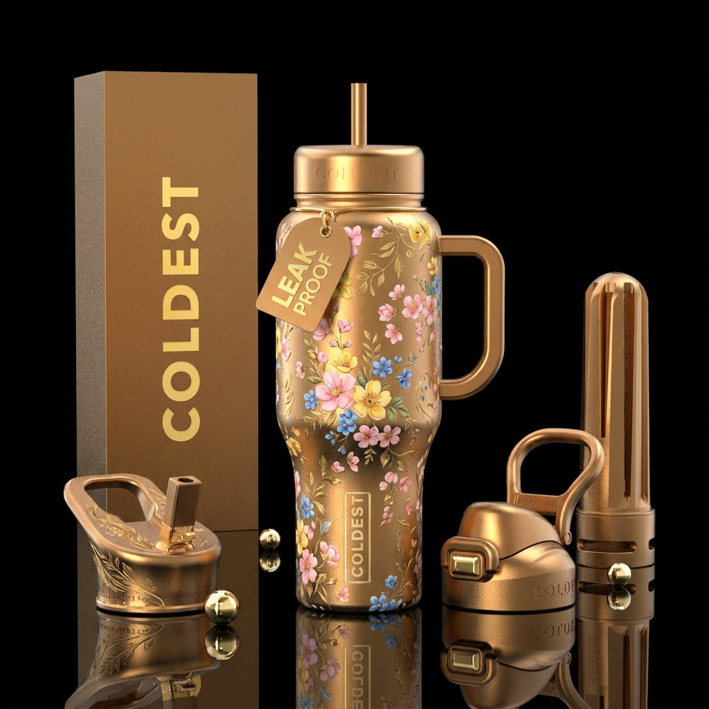 Spring is in bloom design, Golden glow, beautiful ... water bottle design