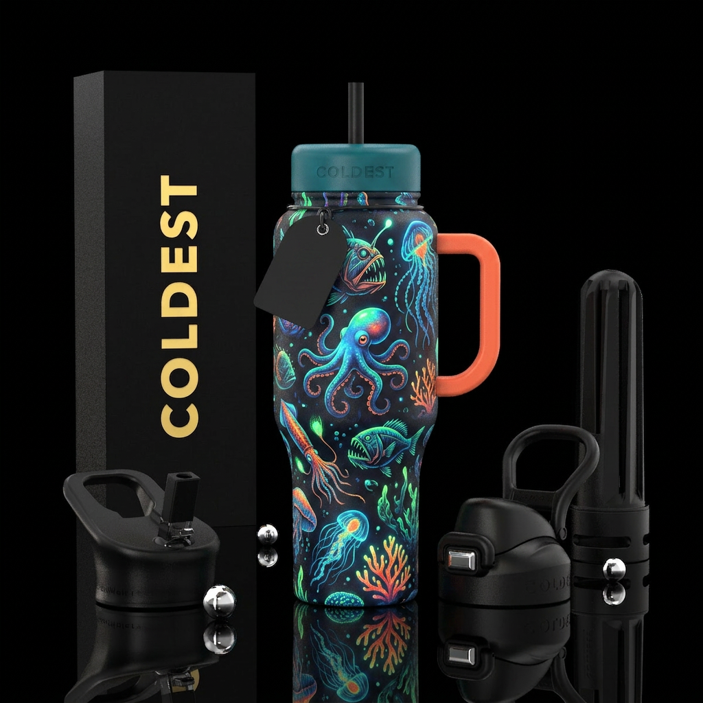 Deep sea glowie water bottle design