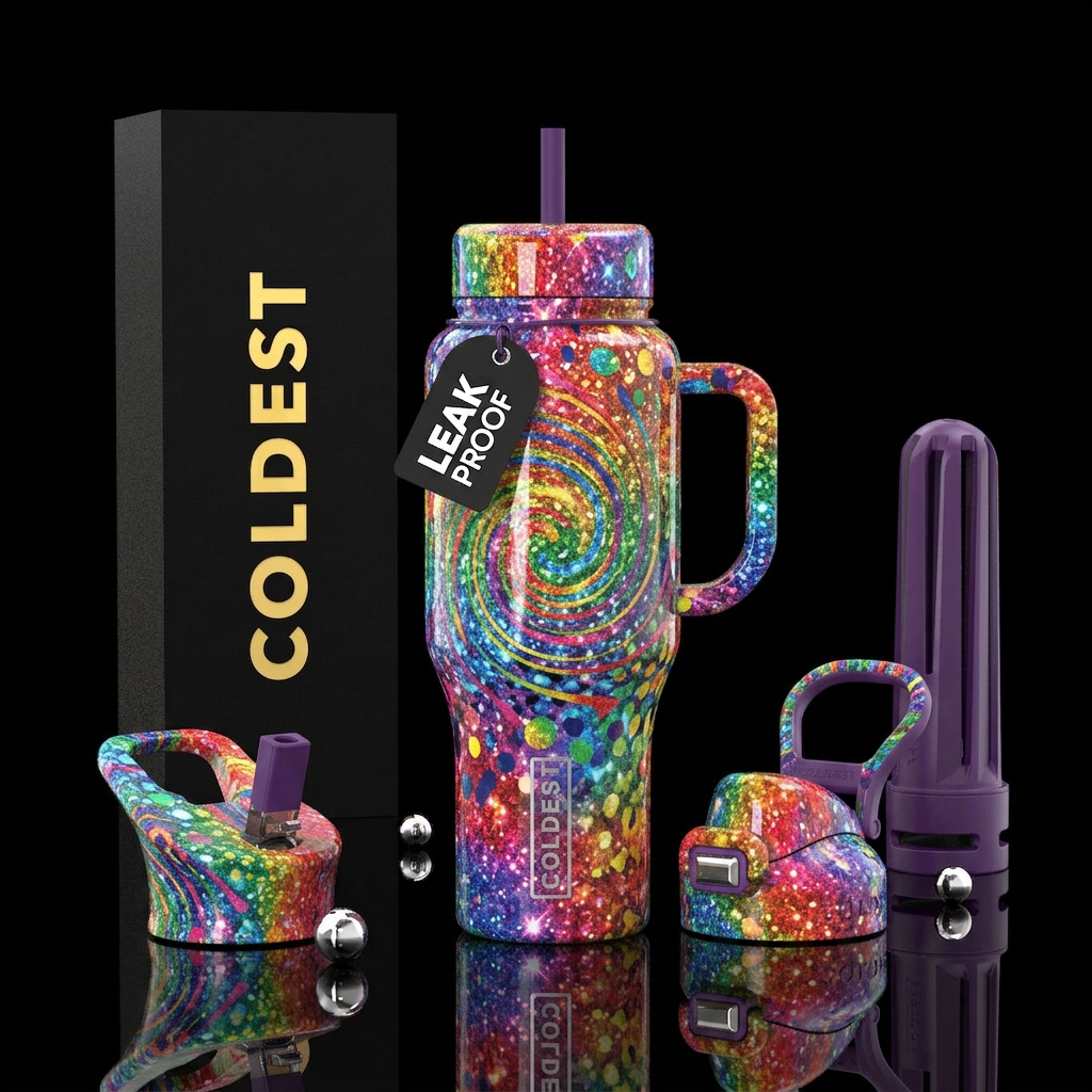 Rainbow glitter sparkles water bottle design