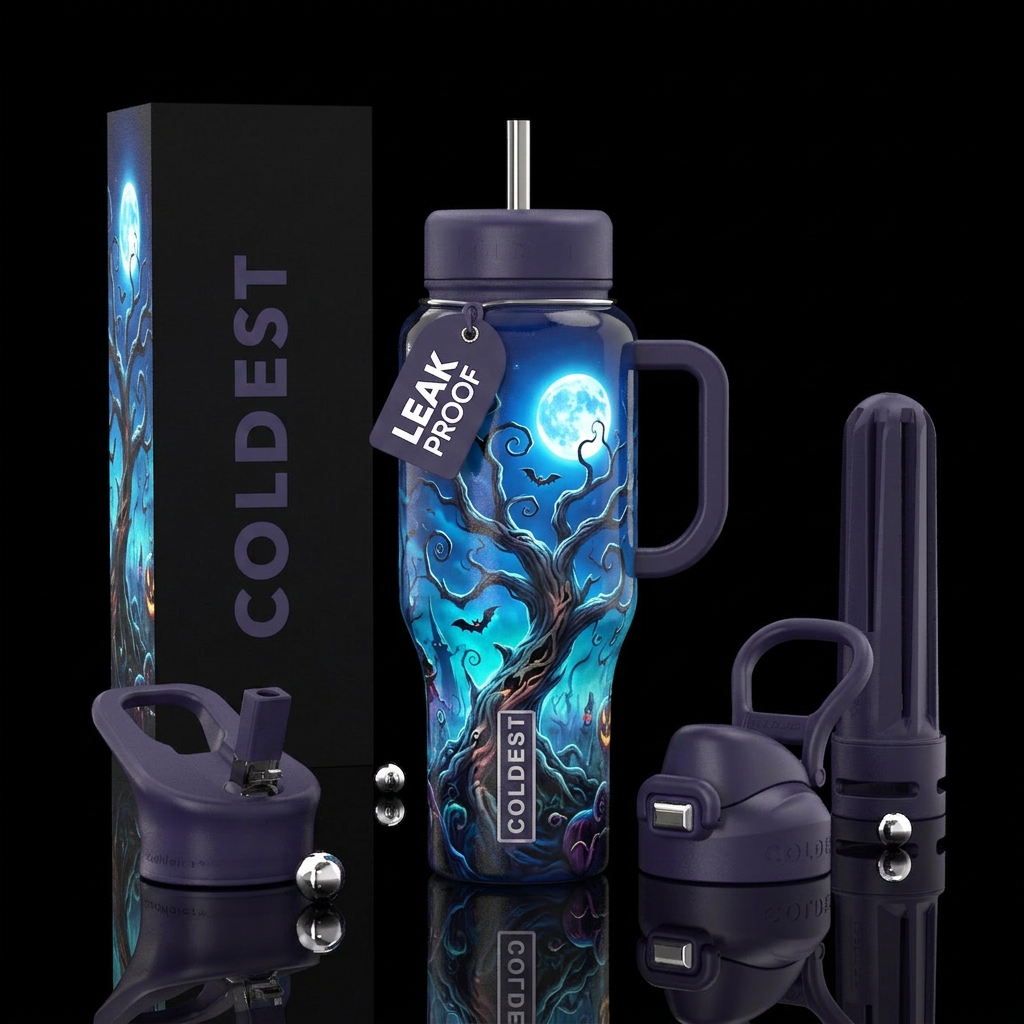 Spooky tree water bottle design