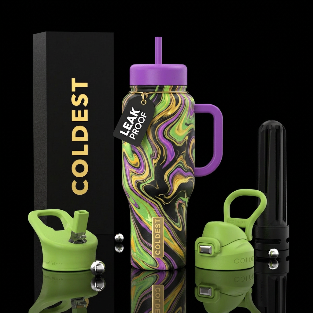 Green marble water bottle design