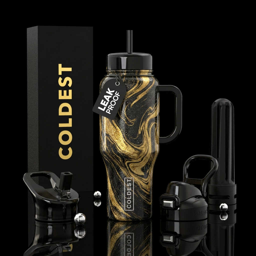 Gold marble water bottle design